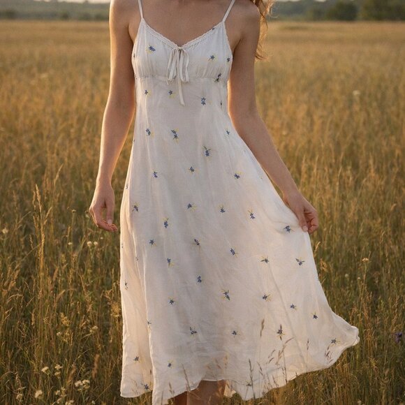 Victoria's Secret Dresses & Skirts - Vintage Y2K Victoria's Secret White Embroidered Floral Midi Maxi Dress size M